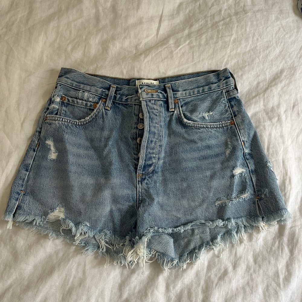 Agolde Denim Blue Distressed Women's Shorts